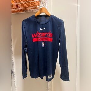 NBA WIZARDS BASKETBALL MENS DRY-Fit Navy Blue Red Nike Long Sleeve Shirt